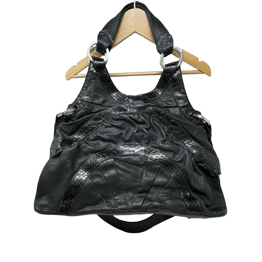 Rare! Michelle Vale Black Python Leather Shoulder… - image 1